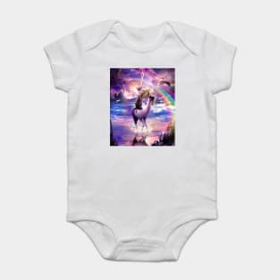 Rainbow Laser Cat On Llama Unicorn Eating Taco Baby Bodysuit